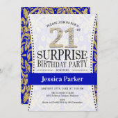 Invitation Surprise 21e anniversaire - Blanc Gold Royal Blue (Devant / Derrière)