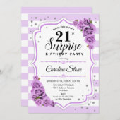 Invitation Surprise 21e anniversaire - Blanc pourpre (Devant / Derrière)
