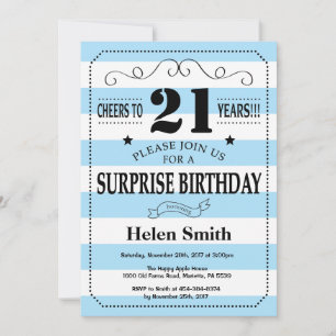 Invitation Surprise 21e anniversaire Bleu et Blancs