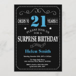 Invitation surprise 21e anniversaire Bleu et noir<br><div class="desc">Invitation Surprise 21e anniversaire Typographie bleue et noire. Tableau de bord. Arrière - plan noir et blanc. Anniversaire adulte. Hommes ou femmes, anniversaire. Enfants Garçon ou fille Ado Anniversaire adolescente Invitation . 13e 15e 16e 18e 20e 21e 30e 40e 50e 60e 70e 80e 90e 100e. N'Importe Quel Âge. Pour plus...</div>