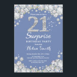 Invitation Surprise 21e anniversaire Blue Silver Diamond<br><div class="desc">Invitation surprise 21e anniversaire. Arrière - plan rouge diamant bleu et argenté Rhhinestone. Élégant invitation du Bassin d'Anniversaire. Anniversaire adulte. Les femmes,  anniversaire. Hommes Anniversaire. Pour plus de personnalisation,  cliquez sur le bouton "Customiser" et utilisez notre outil de conception pour modifier ce modèle.</div>