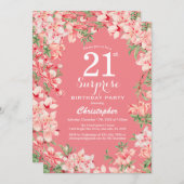 Invitation Surprise 21e anniversaire Boho rose botanique flor (Devant / Derrière)