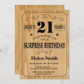 Invitation Surprise 21e anniversaire Bois rustique (Devant / Derrière)