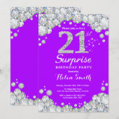 Invitation Surprise 21e anniversaire Diamant mauve et argent (Devant / Derrière)