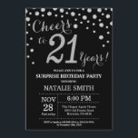 Invitation Surprise 21e anniversaire Diamant noir et argent<br><div class="desc">Invitation surprise 21e anniversaire avec Arrière - plan Diamant de Parties scintillant noir et argent. Confetti d'argent. Anniversaire adulte. Hommes ou femmes,  anniversaire.
Pour plus de personnalisation,  cliquez sur le bouton "Customiser" et utilisez notre outil de conception pour modifier ce modèle.</div>