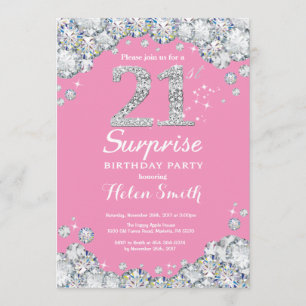 Invitation Surprise 21e anniversaire Diamant rose et argent