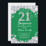 Invitation Surprise 21e anniversaire Diamant vert et argent<br><div class="desc">Invitation surprise 21e anniversaire. Arrière - plan rouge diamant de Rhénanie verte et argentée. Élégant invitation du Bassin d'Anniversaire. Anniversaire adulte. Les femmes,  anniversaire. Hommes Anniversaire.
Pour plus de personnalisation,  cliquez sur le bouton "Customiser" et utilisez notre outil de conception pour modifier ce modèle.</div>