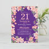 Invitation Surprise 21e anniversaire Fleurs florales roses po (Debout devant)