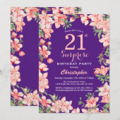 Invitation Surprise 21e anniversaire Fleurs florales roses po (Devant / Derrière)