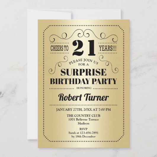 Invitation Surprise 21e anniversaire - Gold Black (Devant)