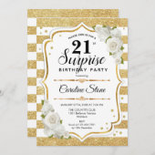 Invitation Surprise 21e anniversaire - Gold White (Devant / Derrière)