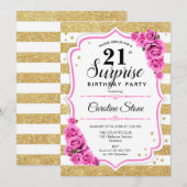 Invitation Surprise 21e anniversaire - Gold White Pink (Devant / Derrière)
