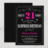 Invitation Surprise 21e anniversaire Hot Pink and Black (Devant / Derrière)
