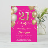 Invitation Surprise 21e anniversaire Hot Pink and Gold Balloo (Debout devant)