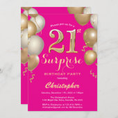 Invitation Surprise 21e anniversaire Hot Pink and Gold Balloo (Devant / Derrière)