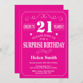 Invitation Surprise 21e anniversaire Hot Pink and White (Devant / Derrière)