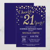 Invitation Surprise 21e anniversaire Marine Bleu et Diamant O (Devant / Derrière)