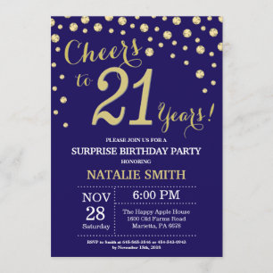 Invitation Surprise 21e anniversaire Marine Bleu et Diamant O