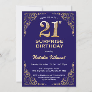 Invitation Surprise 21e anniversaire Marine Blue and Gold Par