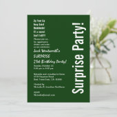 Invitation SURPRISE 21e anniversaire moderne vert et blanc (Debout devant)