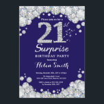 Invitation Surprise 21e anniversaire Navy Blue Silver Diamond<br><div class="desc">Invitation surprise 21e anniversaire. Arrière - plan rouge diamant de Navy Blue et Silver Rhinestone. Élégant invitation du Bassin d'Anniversaire. Anniversaire adulte. Les femmes,  anniversaire. Hommes Anniversaire. Pour plus de personnalisation,  cliquez sur le bouton "Customiser" et utilisez notre outil de conception pour modifier ce modèle.</div>