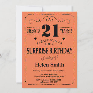 Invitation Surprise 21e anniversaire Noir et Corail