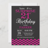 Invitation Surprise 21e anniversaire Noir et rose chaud (Devant)