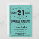 Invitation Surprise 21e anniversaire Noir et Turquoise<br><div class="desc">Surprise 21e anniversaire Invitation Black and Turquoise Typographie. Arrière - plan noir et Turquoise Aqua Turquoise. Anniversaire adulte. Hommes ou Femmes Anniversaire. Enfants Garçon ou fille Ado Anniversaire adolescent Invitation . 13ème 15ème 16ème 18ème 20ème 21ème 30ème 40ème 50ème 60ème 70ème 80ème 90ème 100ème. N'Importe Quel Âge. Pour plus de...</div>