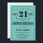 Invitation Surprise 21e anniversaire Noir et Turquoise<br><div class="desc">Surprise 21e anniversaire Invitation Black and Turquoise Typographie. Arrière - plan noir et Turquoise Aqua Turquoise. Anniversaire adulte. Hommes ou Femmes Anniversaire. Enfants Garçon ou fille Ado Anniversaire adolescent Invitation . 13ème 15ème 16ème 18ème 20ème 21ème 30ème 40ème 50ème 60ème 70ème 80ème 90ème 100ème. N'Importe Quel Âge. Pour plus de...</div>