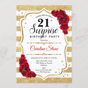 Invitation Surprise 21e Anniversaire - Or Blanc Rouge