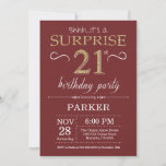 Invitation Surprise 21e anniversaire Parties scintillant de B<br><div class="desc">Invitation surprise 21e anniversaire avec Arrière - plan de Parties scintillant de Bourgogne et d'Or. Anniversaire adulte. Hommes ou femmes Anniversaire Invitation. Quel que soit l'âge.
Pour plus de personnalisation,  cliquez sur le bouton "Customiser" et utilisez notre outil de conception pour modifier ce modèle.</div>