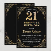 Invitation Surprise 21e anniversaire Parties scintillant noir (Devant / Derrière)