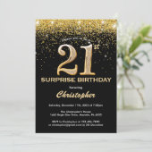 Invitation Surprise 21e anniversaire Parties scintillant noir (Debout devant)