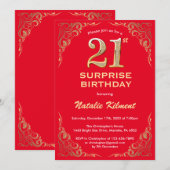 Invitation Surprise 21e anniversaire Parties scintillant roug (Devant / Derrière)