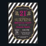 Invitation surprise 21e anniversaire Pink Black Go<br><div class="desc">Invitation surprise 21e anniversaire pour les femmes. Invitation de fête d'anniversaire rose noir et or. Parties scintillant d'or. Flore rose. Grandes taches noires et blanches. Numérique imprimable.
Pour plus de personnalisation,  cliquez sur le bouton "Customiser" et utilisez notre outil de conception pour modifier ce modèle.</div>