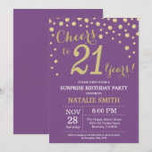 Invitation Surprise 21e anniversaire Purple and Gold Diamond (Devant / Derrière)