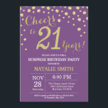 Invitation Surprise 21e anniversaire Purple and Gold Diamond<br><div class="desc">Invitation surprise 21e anniversaire avec Arrière - plan Diamant de Parties scintillant violet et or. Gold Confetti. Anniversaire adulte. Hommes ou femmes,  anniversaire. Pour plus de personnalisation,  cliquez sur le bouton "Customiser" et utilisez notre outil de conception pour modifier ce modèle.</div>