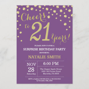 Invitation Surprise 21e anniversaire Purple and Gold Diamond