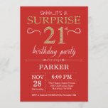 Invitation surprise 21e anniversaire Red and Gold<br><div class="desc">Invitation surprise 21e anniversaire avec Arrière - plan de Parties scintillant Rouge et Or. Anniversaire adulte. Hommes ou femmes Anniversaire Invitation. Quel que soit l'âge.
Pour plus de personnalisation,  cliquez sur le bouton "Customiser" et utilisez notre outil de conception pour modifier ce modèle.</div>