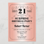 Invitation Surprise 21e anniversaire - Rose Gold Black<br><div class="desc">Surprise 21st Birthday Invitation Design rétro en feuille d'or rose et noir. Salut à 21 ans ! Peut être personnalisé dans n'importe quelle année.</div>