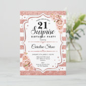 Invitation Surprise 21e anniversaire - Rose Gold White Pink (Debout devant)