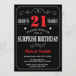 Invitation surprise 21e anniversaire rouge et noir<br><div class="desc">Invitation Surprise 21e anniversaire Typographie rouge et noire. Tableau de bord. Arrière - plan noir et blanc. Anniversaire adulte. Hommes ou femmes, anniversaire. Enfants Garçon ou fille Ado Anniversaire adolescente Invitation . 13e 15e 16e 18e 20e 21e 30e 40e 50e 60e 70e 80e 90e 100e. N'Importe Quel Âge. Pour plus...</div>