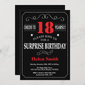 Invitation surprise 21e anniversaire rouge et noir (Devant / Derrière)