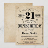 Invitation Surprise 21e anniversaire Rustic Vintage Retro (Devant / Derrière)