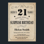 Invitation Surprise 21e anniversaire Rustic Vintage Retro<br><div class="desc">Invitation surprise 21e anniversaire. Typographie. 15 ans. Rustique Vintage Retro. Anniversaire adulte. Hommes ou femmes, anniversaire. Enfants Garçon ou fille Ado Anniversaire adolescente Invitation . 13e 15e 16e 18e 20e 21e 30e 40e 50e 60e 70e 80e 90e 100e. N'Importe Quel Âge. Pour plus de personnalisation, cliquez sur le bouton "Customiser"...</div>