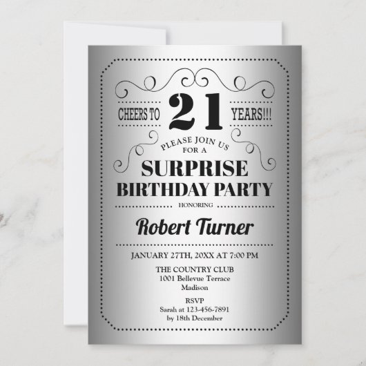 Invitation Surprise 21e anniversaire - Silver Black (Devant)