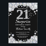 Invitation surprise 21e anniversaire Silver Diamon<br><div class="desc">Invitation surprise 21e anniversaire. Arrière - plan en damier en pierre d'argent. Élégant invitation du Bassin d'Anniversaire. Noir et Blanc. Anniversaire adulte. Les femmes,  anniversaire. Hommes Anniversaire.
Pour plus de personnalisation,  cliquez sur le bouton "Customiser" et utilisez notre outil de conception pour modifier ce modèle.</div>