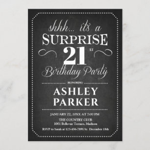 Invitation Surprise 21e anniversaire - tableau noir blanc