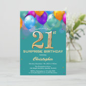 Invitation Surprise 21e anniversaire Turquoises et Ballons d' (Debout devant)
