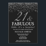 Invitation Surprise 21e anniversaire Vingt et un et fabuleux<br><div class="desc">Invitation surprise 21e anniversaire. 21 et Fabulous. Noir et argent.Paillette argent.Fête d'anniversaire pour adulte. Pour les hommes ou les femmes.
Pour plus de personnalisation,  cliquez sur le bouton "Customiser" et utilisez notre outil de conception pour modifier ce modèle.</div>